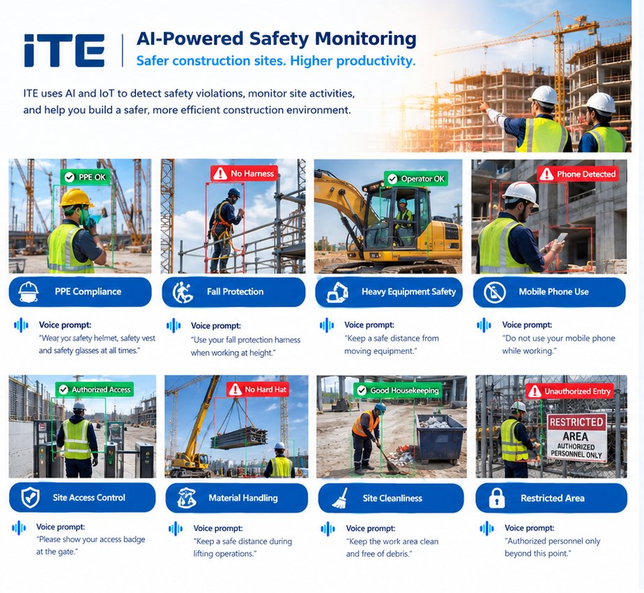 AI safety monitoring for construction sites
