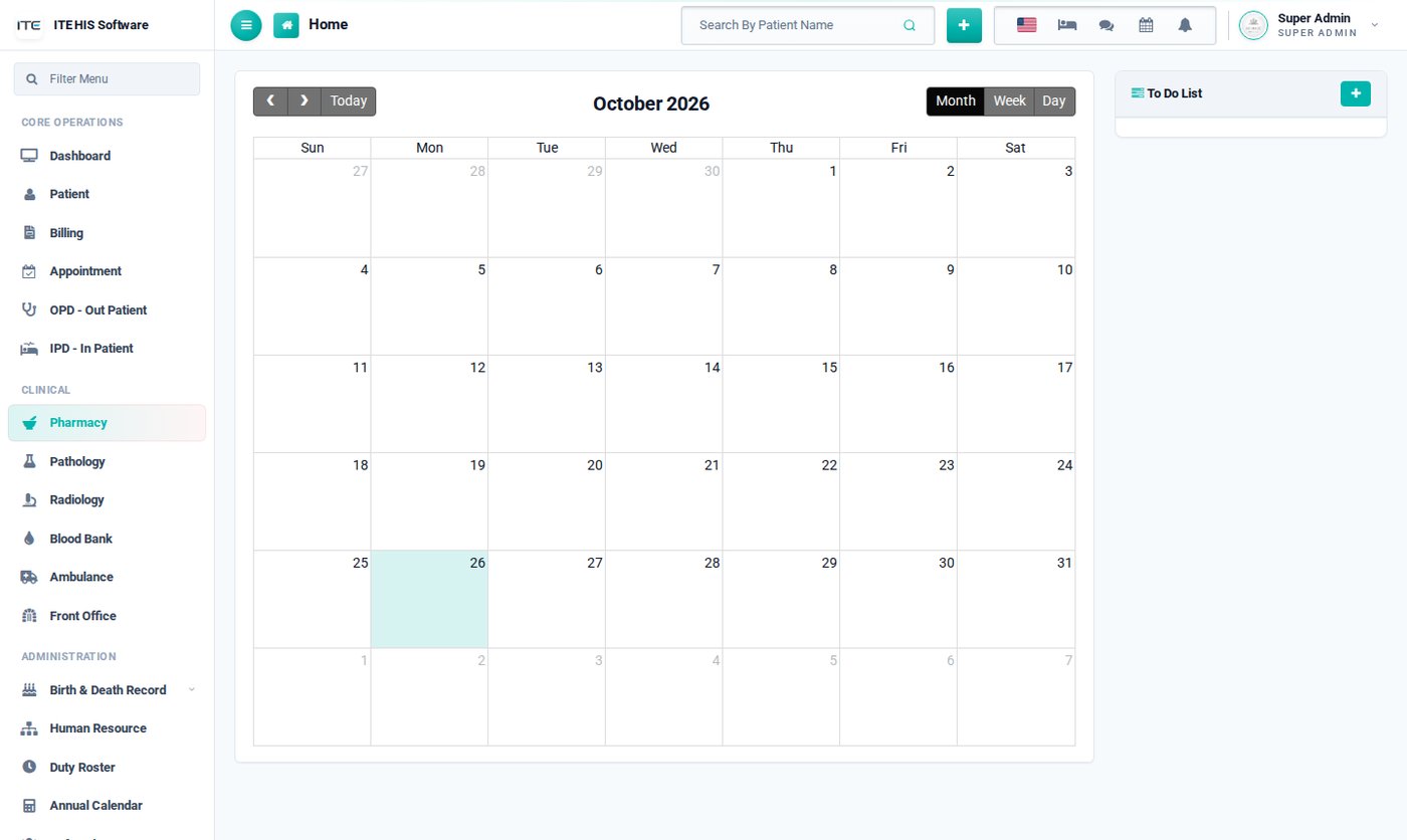 ITE HIS Software calendar